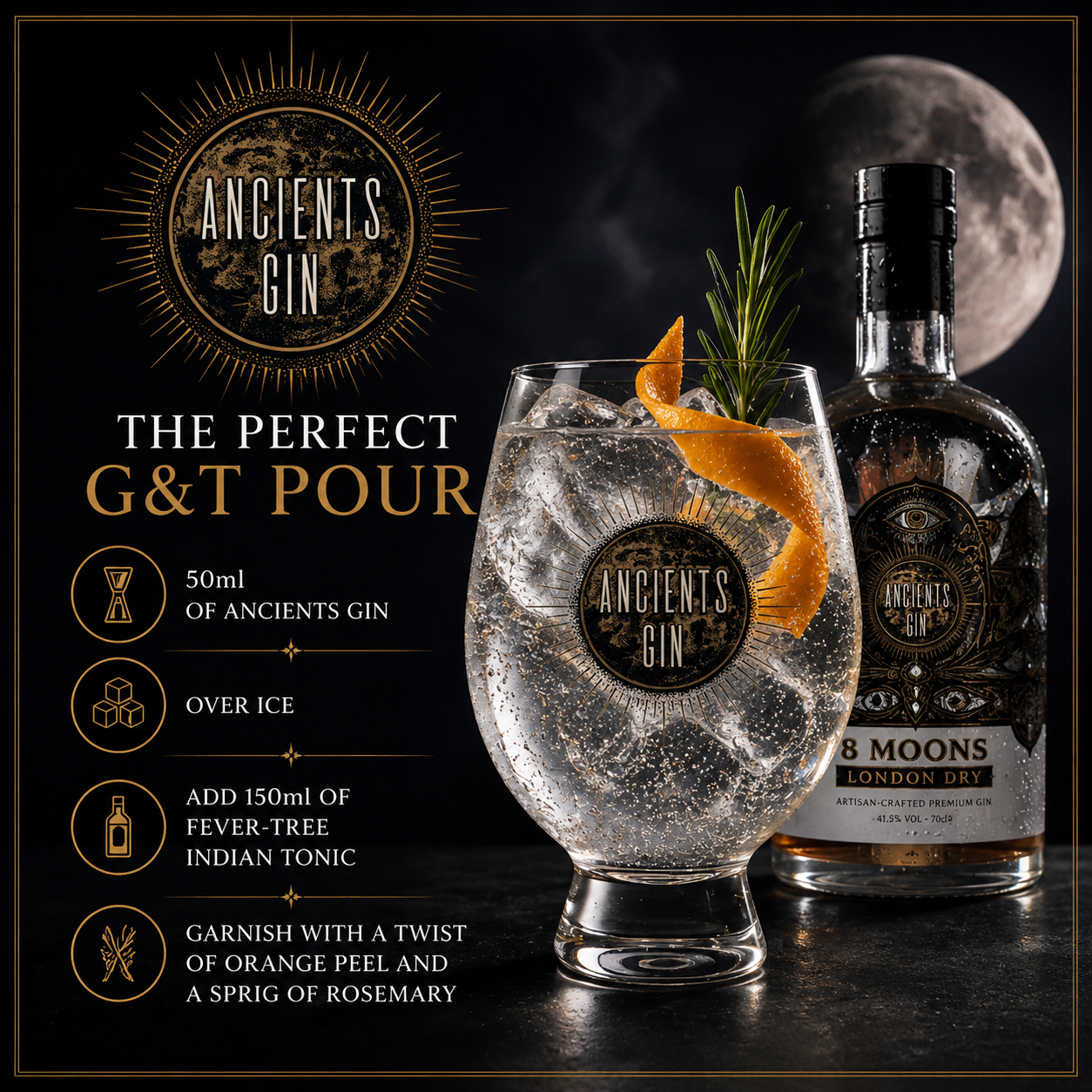 8 Moons London Dry Gin | Five Times Distilled | Ancients Gin