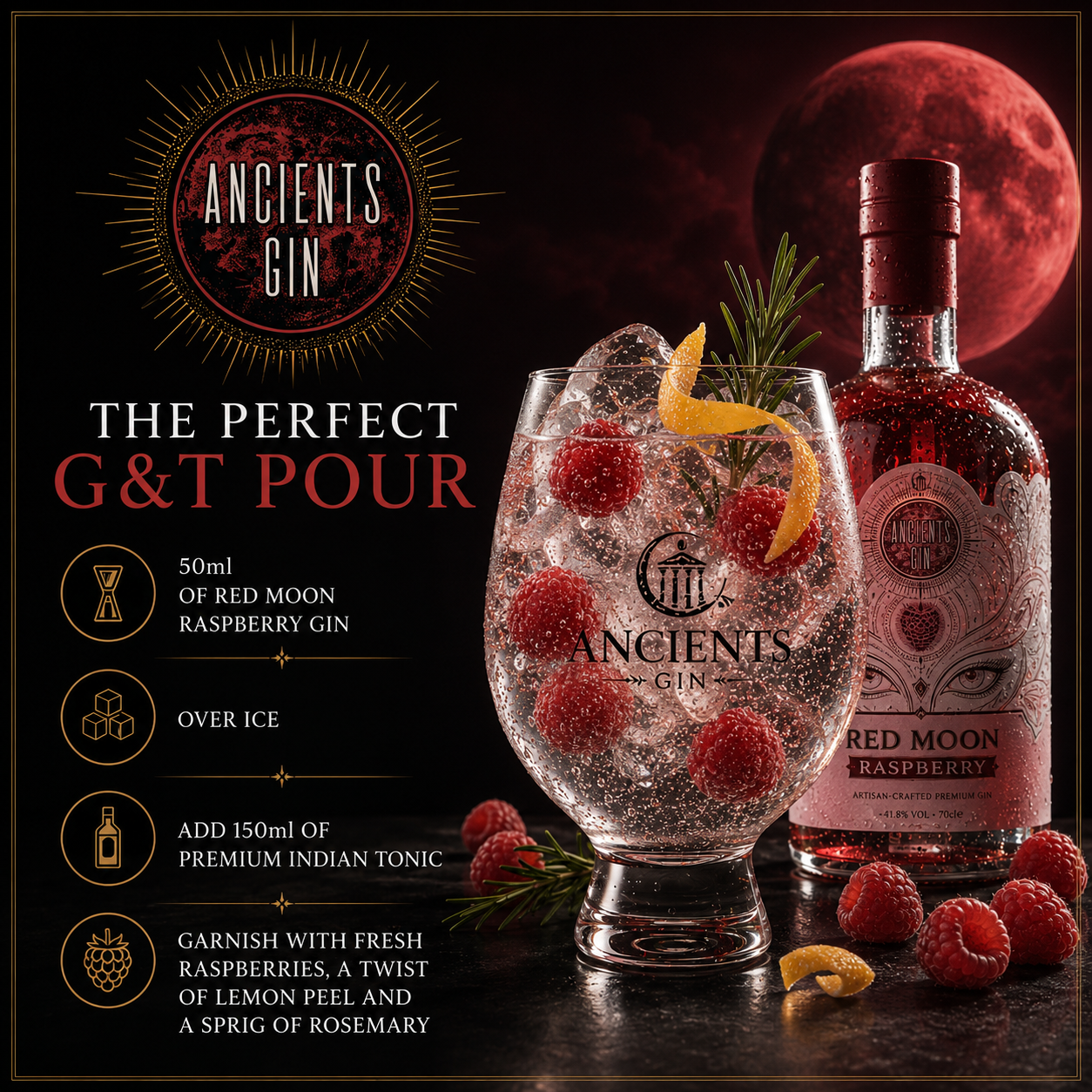 Red Moon Raspberry Gin | Premium Raspberry Gin | Ancients Gin
